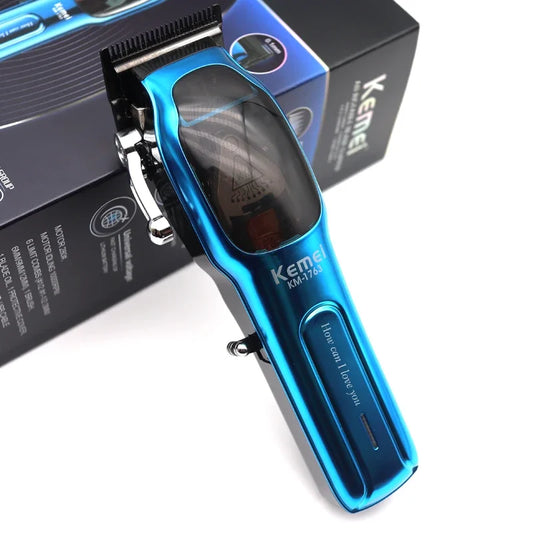 9000RPM Kemei KM-1763 Professional Hair Cutting Machine with Charging Base Hair Trimmer Machine Transparent Hair Clipper for Men